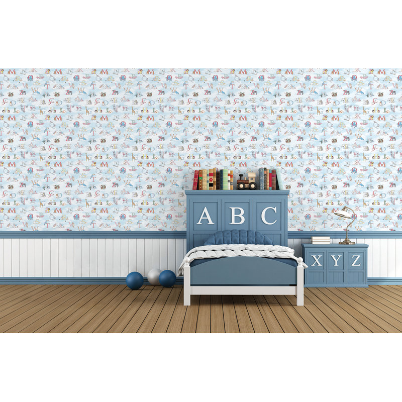 Just 4 Kids 2 Alphabet Animals 33' L x 21" W Wallpaper Roll, Blue
