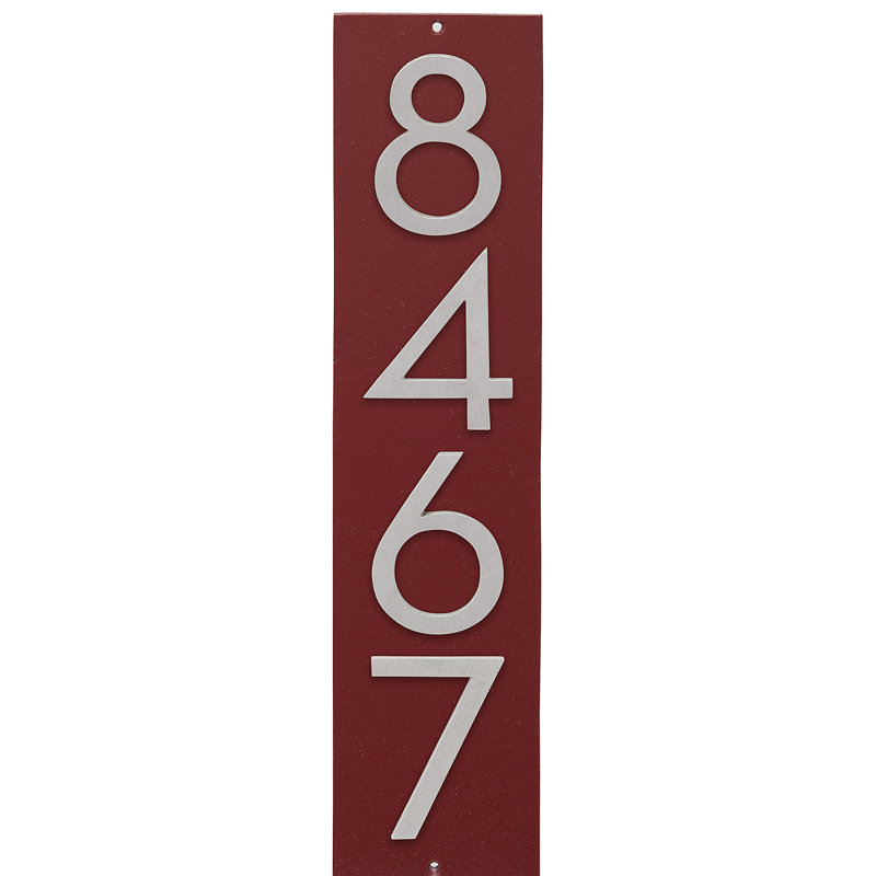 Plaque d’adresse murale flottante linéaire, Rouge brique, Argent