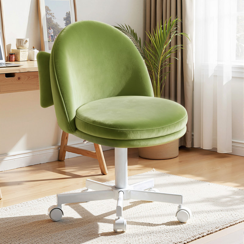 Vanity Desk Chair Dressing Table Chairs Swivel Armless Height Adjustable Foam Padded Bedroom Makeup Office Chair, Green