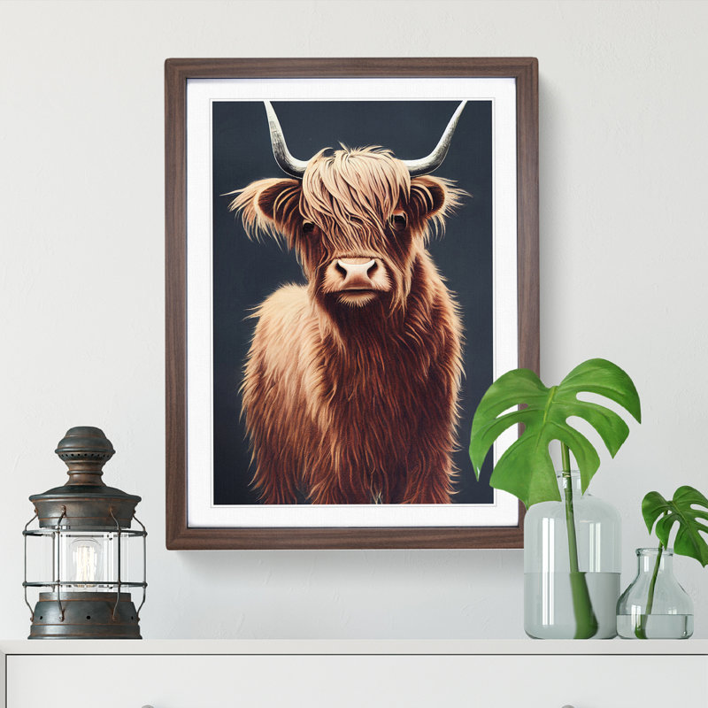Fantastic Highland Cow - Single Picture Frame Print, 64cm H x 46cm W x 2cm D, Walnut