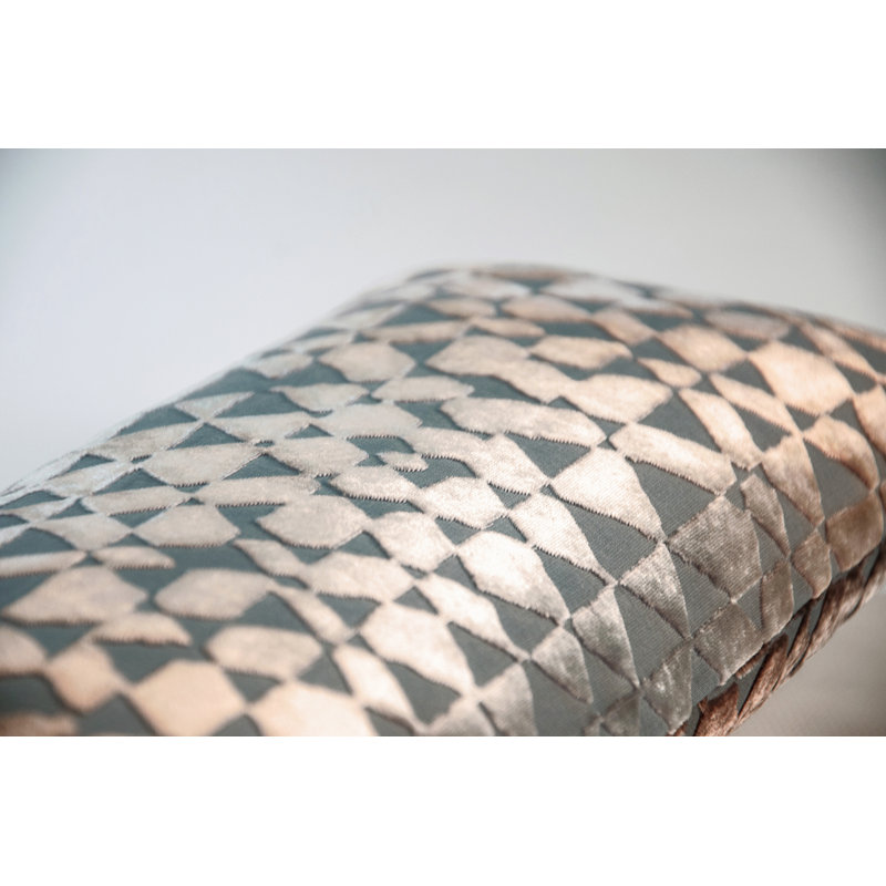 Triangles Rectangle Velvet Pillow Cover & Insert, Gunmetal, 7" x 15"