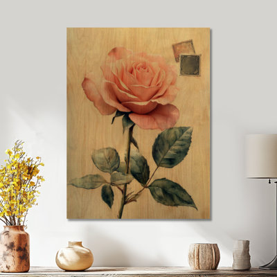 Faded Rose Postcard - Floral Wood Wall Art