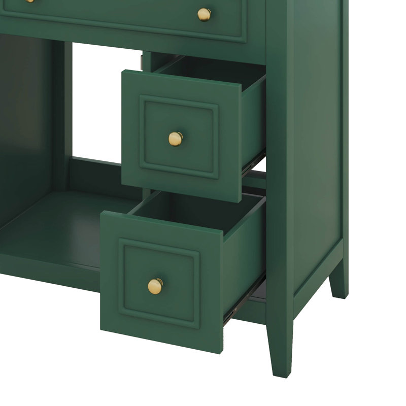 Meuble-lavabo 30 po avec comptoir de lavabo, structure en bois massif, armoire avec porte et 2 tiroirs, Vert