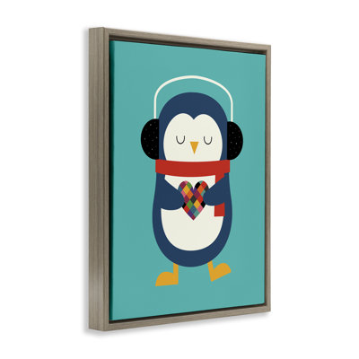 Art mural sur toile flottant, "Pingouin avec cœur géométrique", design par Andy Westface