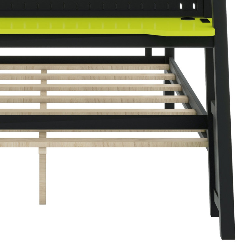 Multi-Functional Gaming Bunk Bed Built-In Dual Desk, USB Ports And Pegboard Storage, Green