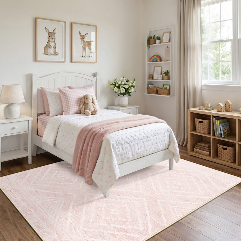 Machine Washable Non Slip Western Area Rugs for Living Room Bedroom Dining Room, Pink/Cream, Rectangle 5' x 7'