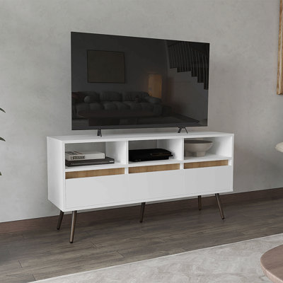 Aranjuez 47" Wide Tv Stand With Three Drawers, Three Open Shelves,  Living Room, Tv Room White Natural Oak