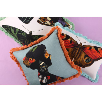 Metamorphosis Fringed Cotton Throw Pillow