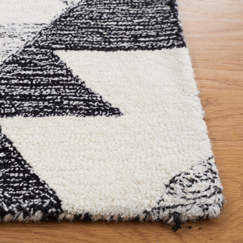 Tapis ivoire / noir en laine touffeté à la main Ares Southwestern, Rectangle 6 pi x 9 pi