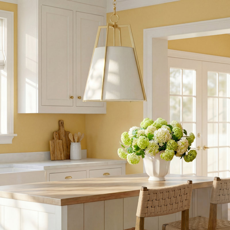 Eddy 1-Light Dimmable Steel Dome Pendant, 8" H x 15" W x 15" D, Matte White/Burnished Brass