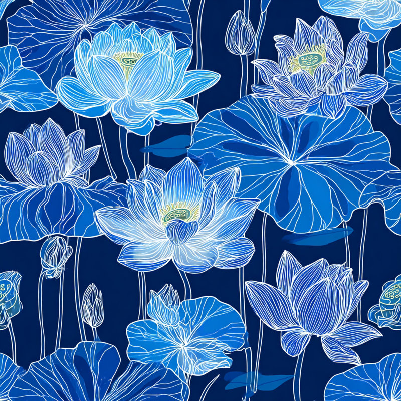 Blue Harmony Lotus - impression sur toile botanique, H 40 po x l 40 po