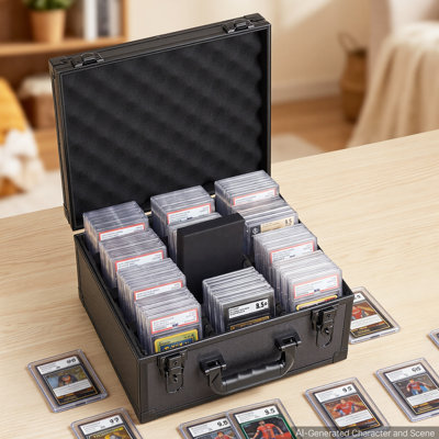 Graded Card Case 3 Row 180 PSA Slab Storage Box with Mechanical Lock, Baseball Sports Trading Cards Holder Collector with 12 Dividers, Holds 120 SGC 100 BGS 520 Top Loaders & 999+ Loose Cards