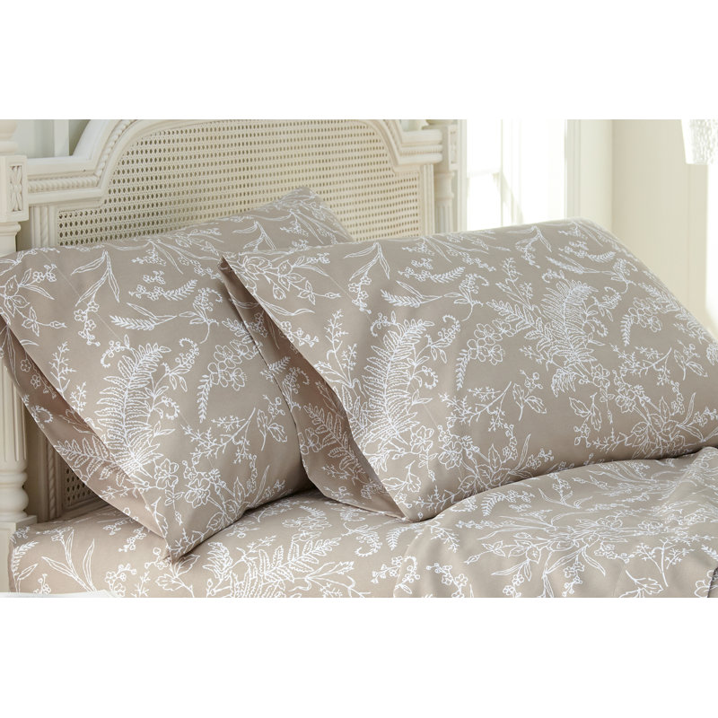 Dunson Print Floral Pillowcase, Queen Pillowcase, Warm Sand/White
