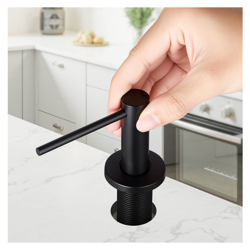 Matte Black Built-In Soap Dispenser for Kitchen Sink - Stainless Steel Deck Mount Pump with 17oz Refillable Bottle