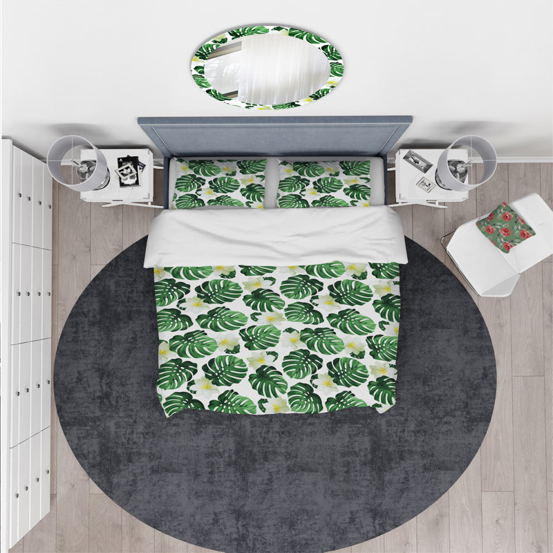 Ensemble de housse de couette designart monstera avec fleurs de fleurs exotiques, Housse simple + 1 taie décorative