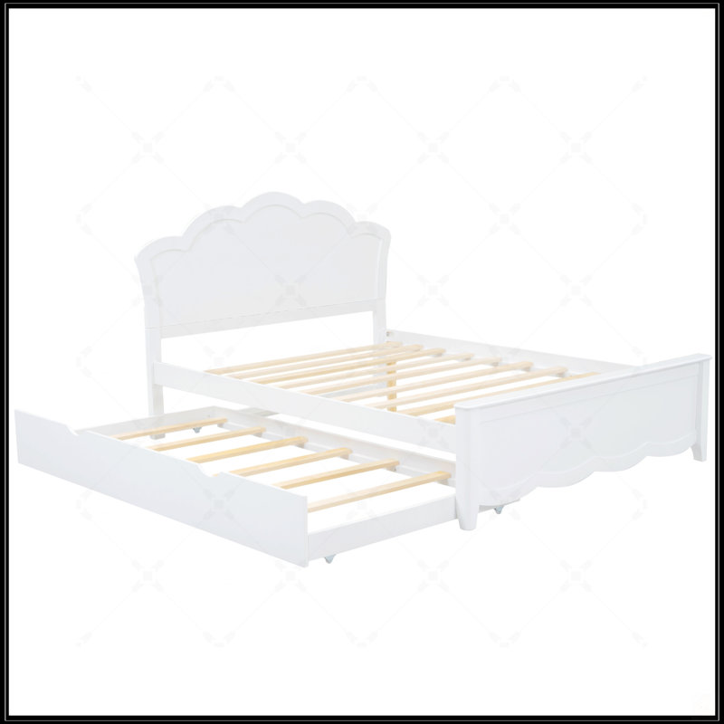 Lit plateforme double en bois avec tête de lit et lit gigogne simple