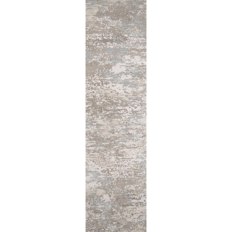 Contemporary Hand Knotted Abstract Area Rug, Runner 3' x 8'