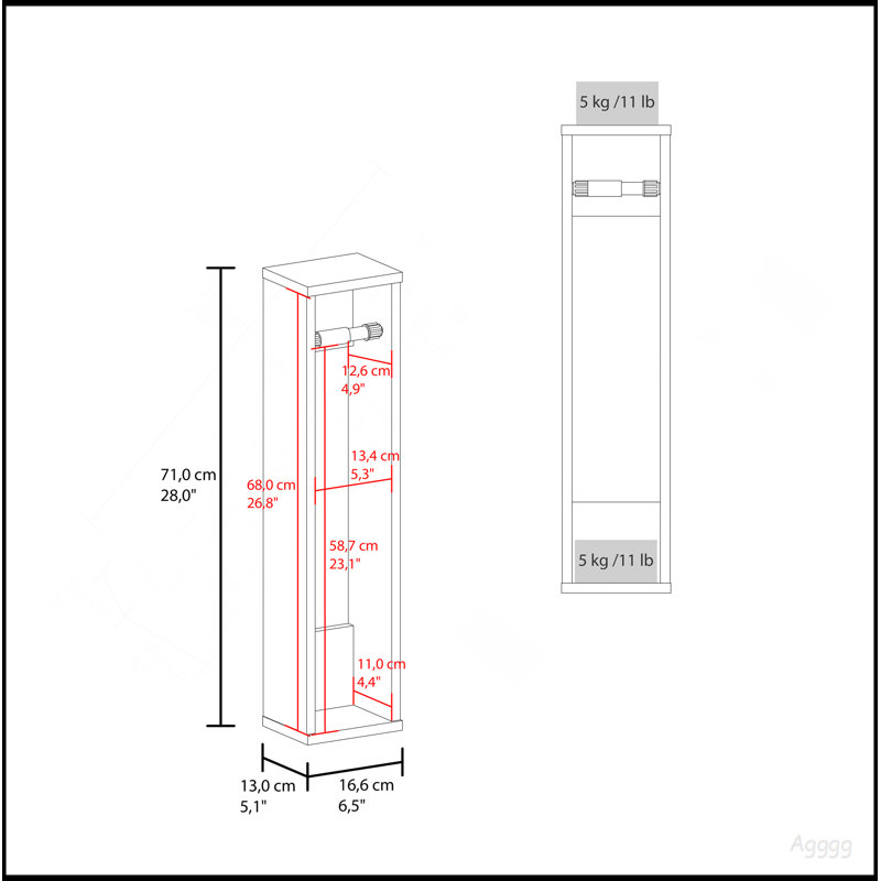 Bali  28" High Toilet Paper Holder Narrow Shelf Organizer For Bathroom, Living Room, Kitchen, Black