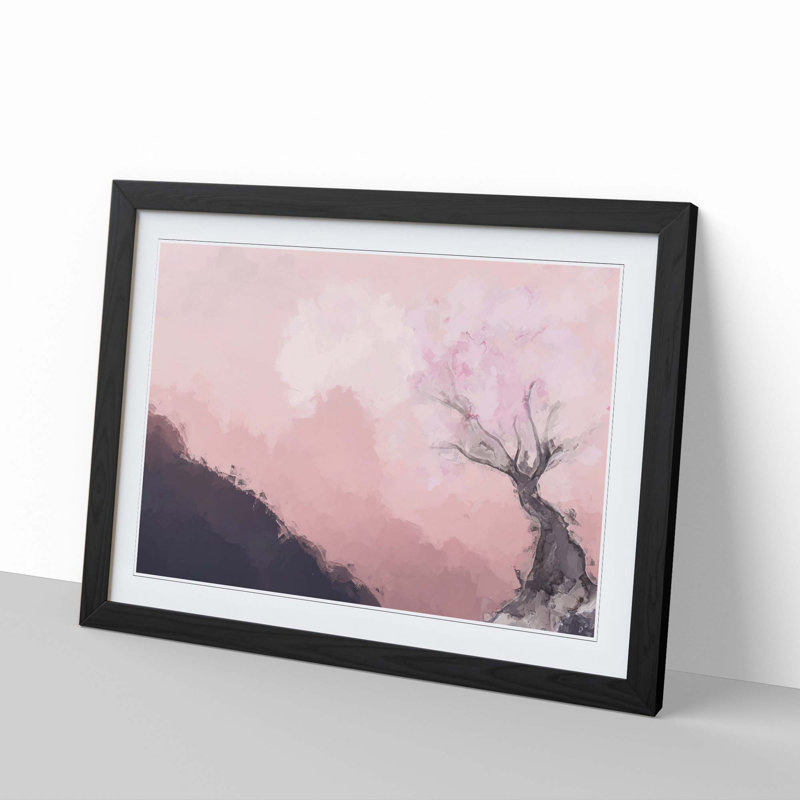 The Pink Cherry Blossom Tree in Abstract - Picture Frame Painting Print, 27cm H x 36cm W x 2cm D, Black Framed