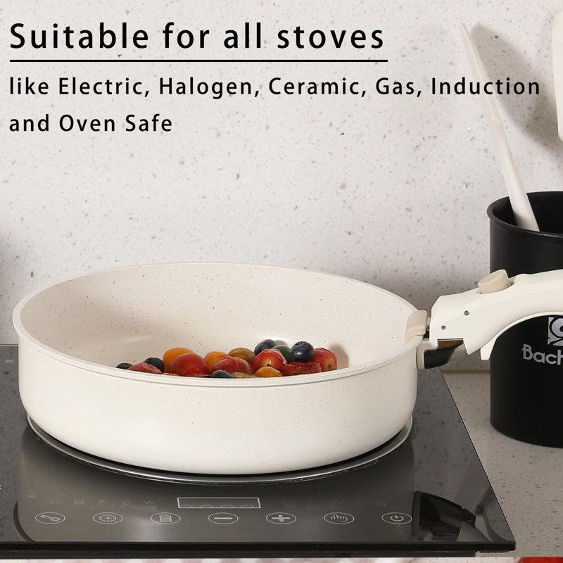 5-Piece Ceramic Non-Stick Cookware Set with Removable Handle, Pink