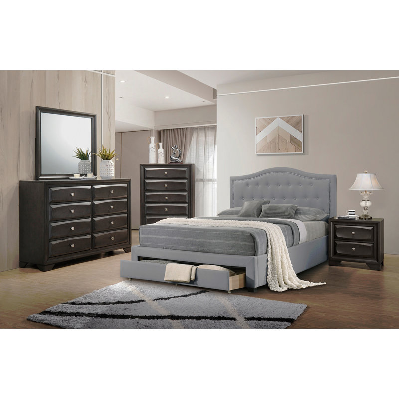 Tissu 1Pièce lit simple avec tiroir et capitonnage capitonné