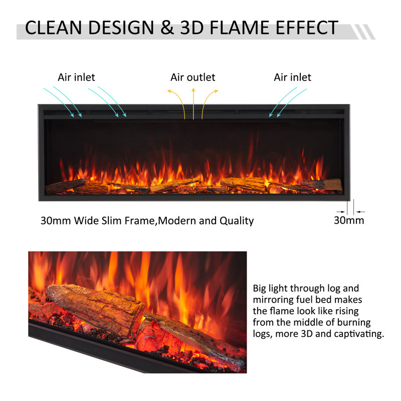 FLAMME Castello Platinum Smart Inset Electric Fireplace, Alexa Compatible, 1.8kW Heater, 16 Flame Colours, Logs & Crystals