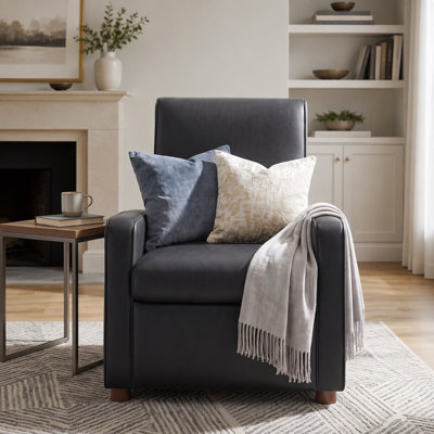 Fauteuil inclinable manuel moderne avec dossier réglable à 160 °, revêtement en polyuréthane et pieds en bois d'hévéa noyer pour un confort et un style ultimes