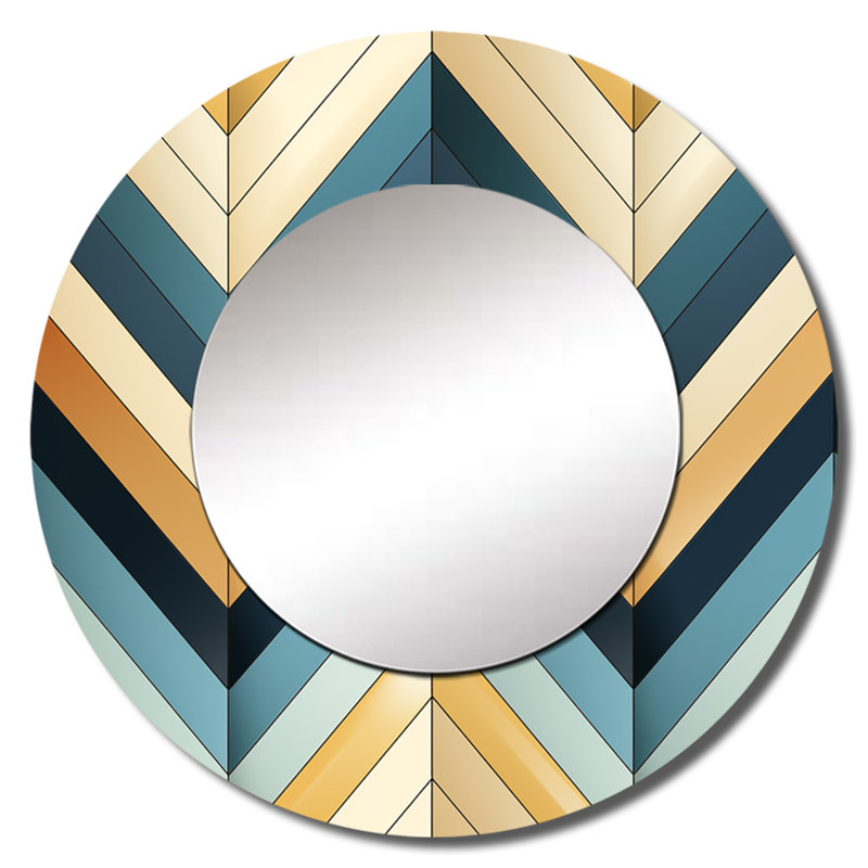 Beige chevron mosaïque fusion - miroir mural chevron unique, miroir glam, impression d'art en métal, 29 po x 29 po, Rond