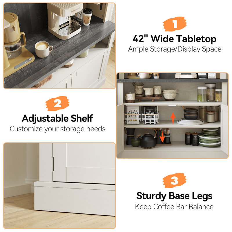 Coffee Bar Cabinet With Storage, 72" Buffet Cabinet With Led
