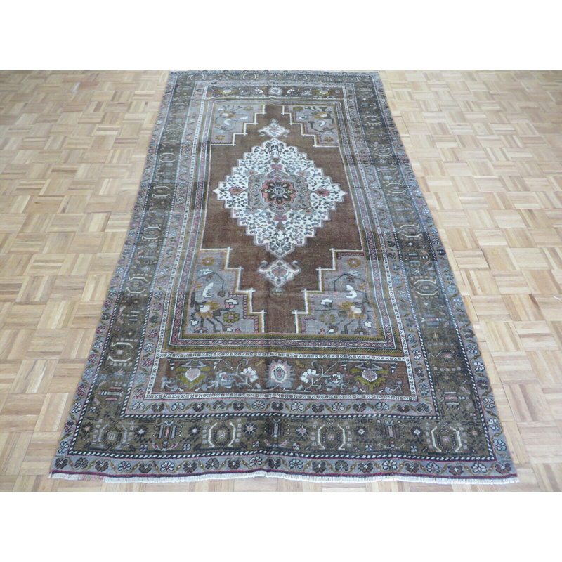 Tapis décoratif en laine noué à la main bleu en laine de conception unique 5 pi 6 po x 10 pi 3 po Corentin