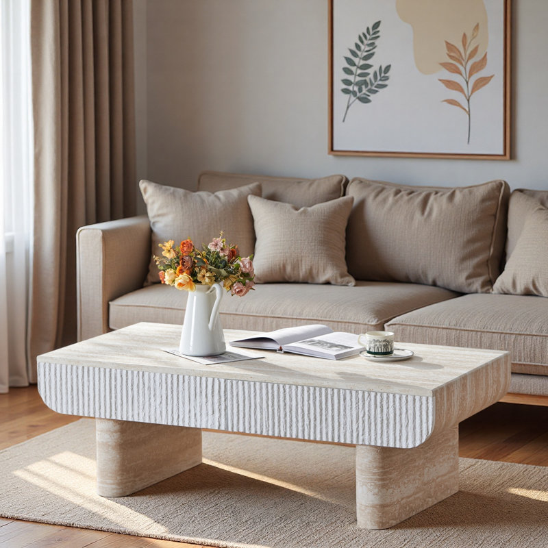 Table basse moderne avec 2 tiroirs cannelés
