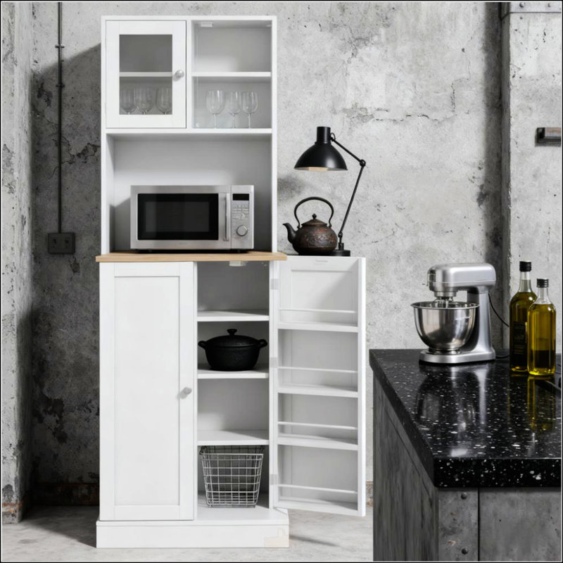 Grand garde-manger avec tablettes réglables et rangement spacieux, parfait pour les cuisines organisées et élégantes.