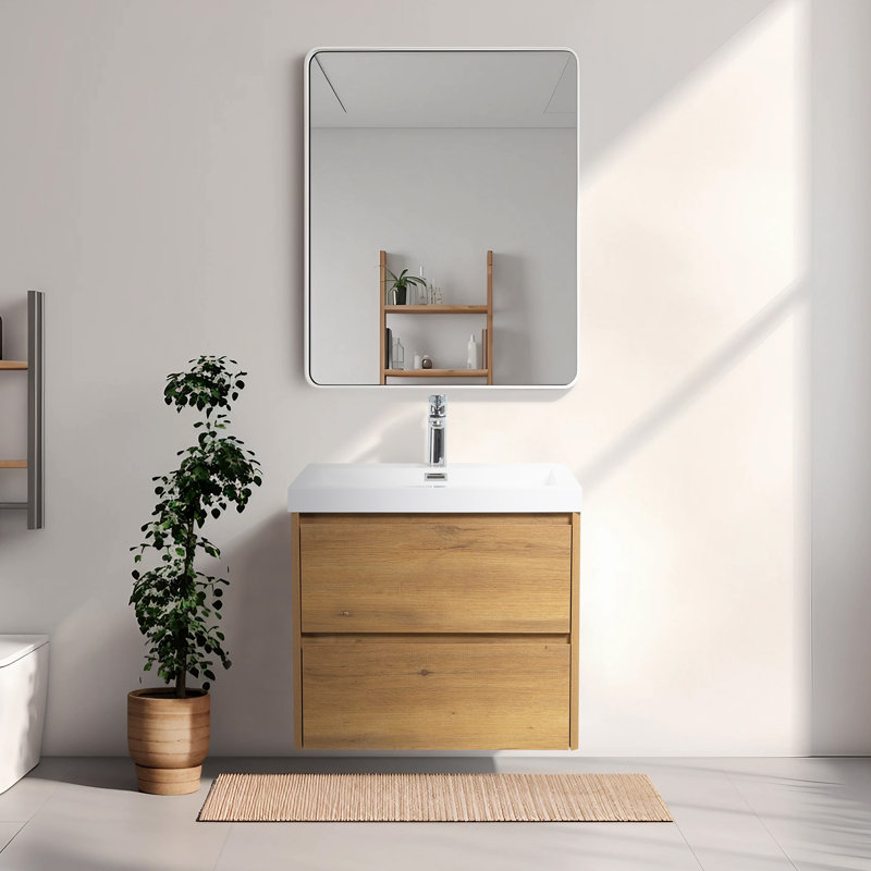 Atoli 59.2mm Single Bathroom Vanity with Drop In Resin Basin, Oak