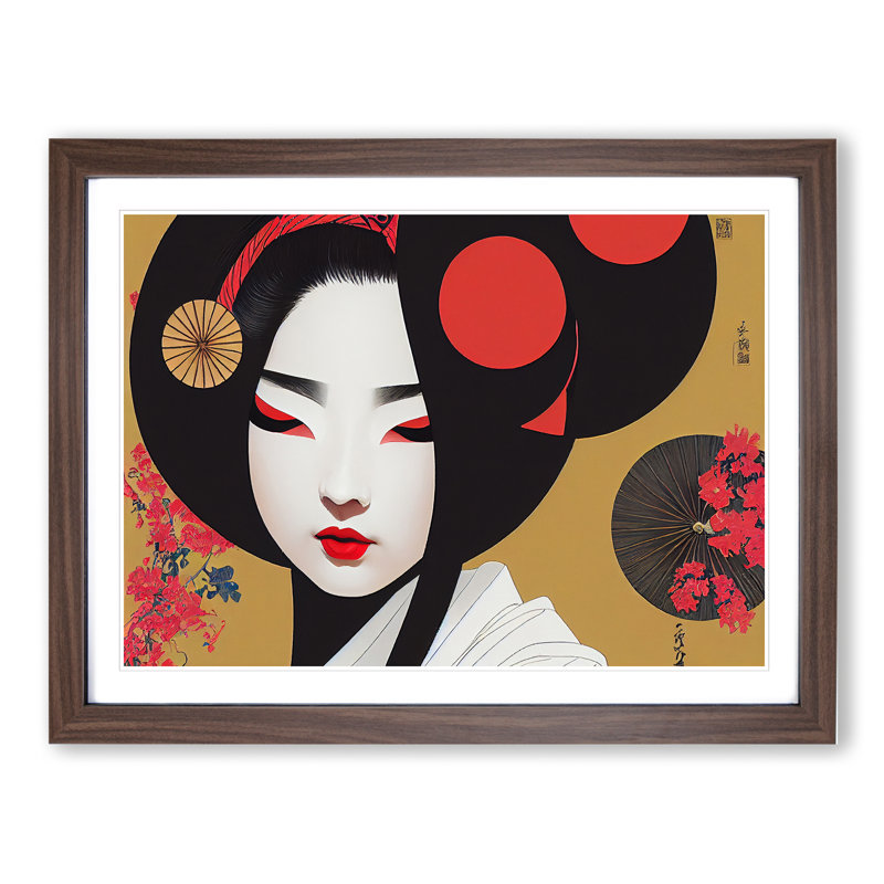 Inspiring Geisha - Single Picture Frame Print, 34cm H x 46cm W x 2cm D, Walnut Framed