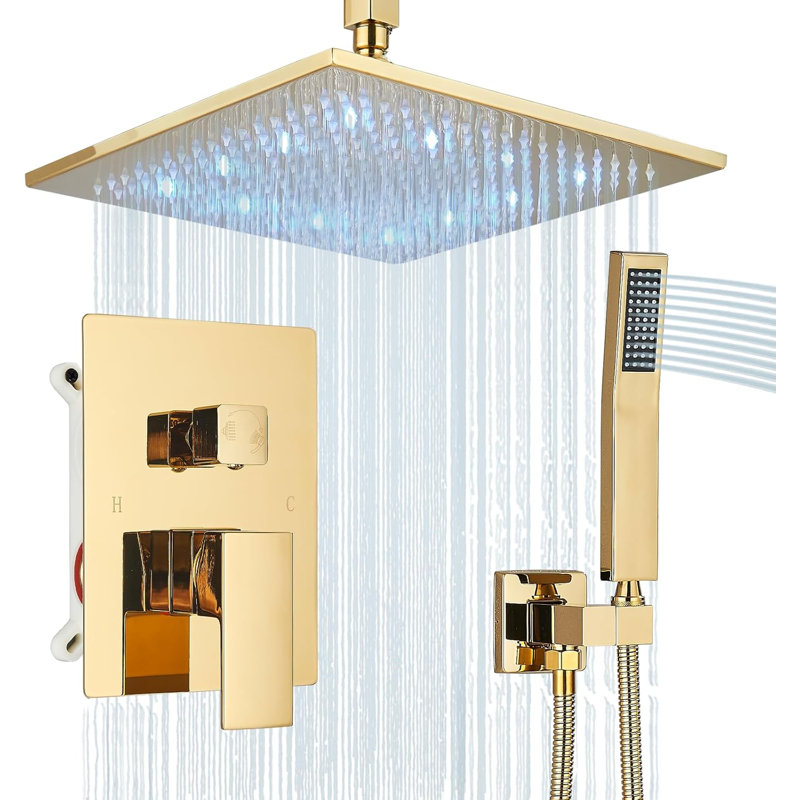 Ensemble de robinets de douche à fixation au plafond 12 pouces Système de douche complet Système de pomme de douche à pluie avec corps de valve brut et garniture inclus