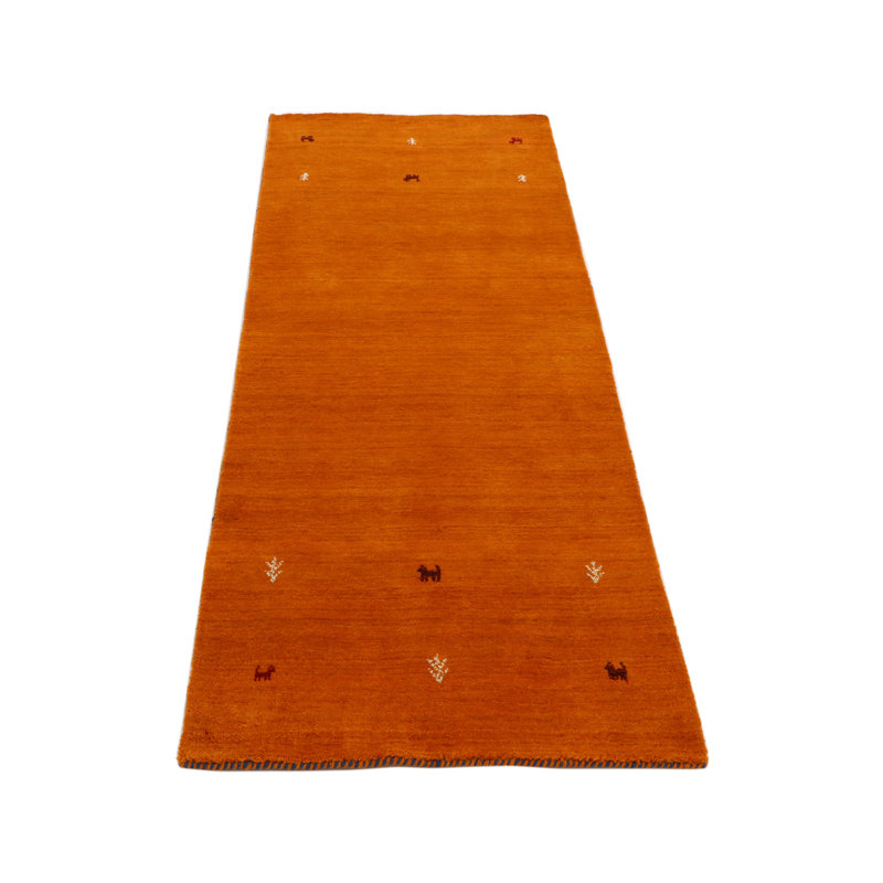 Handwoven Wool Gabbeh Uni Orange Rug, Runner 60 x 180cm
