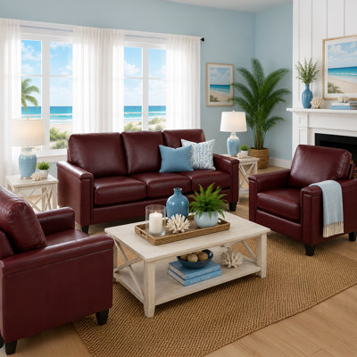 Deboer Genuine Leather Living Room Set