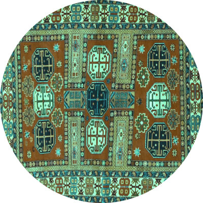 Tapis turquoise / orange / bleu marine tissé à la machine