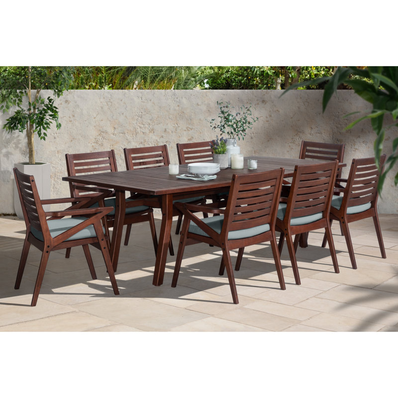 Minhaj Rectangular 8 - Person 90" Long Dining Set With Sunbrella Cushion Covers, Canvas Spa Sunbrella® Canvas