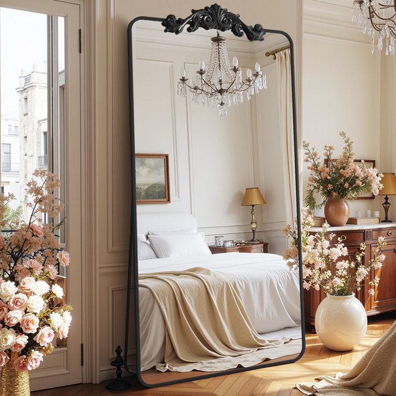 Retro engraved full-length mirror, 71"×32", Black