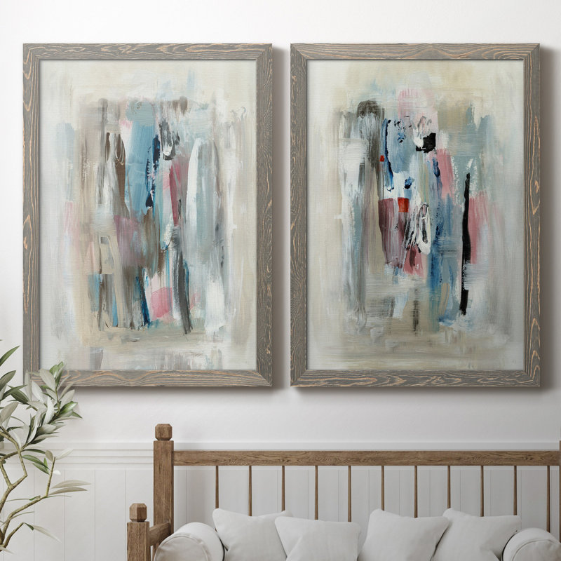 «Rain Shadow I», ensemble de 2 reproductions d'art, H 31,5 po x l 47 po x P 1,5 po, Pas de tapis, Toile avec cadre gris