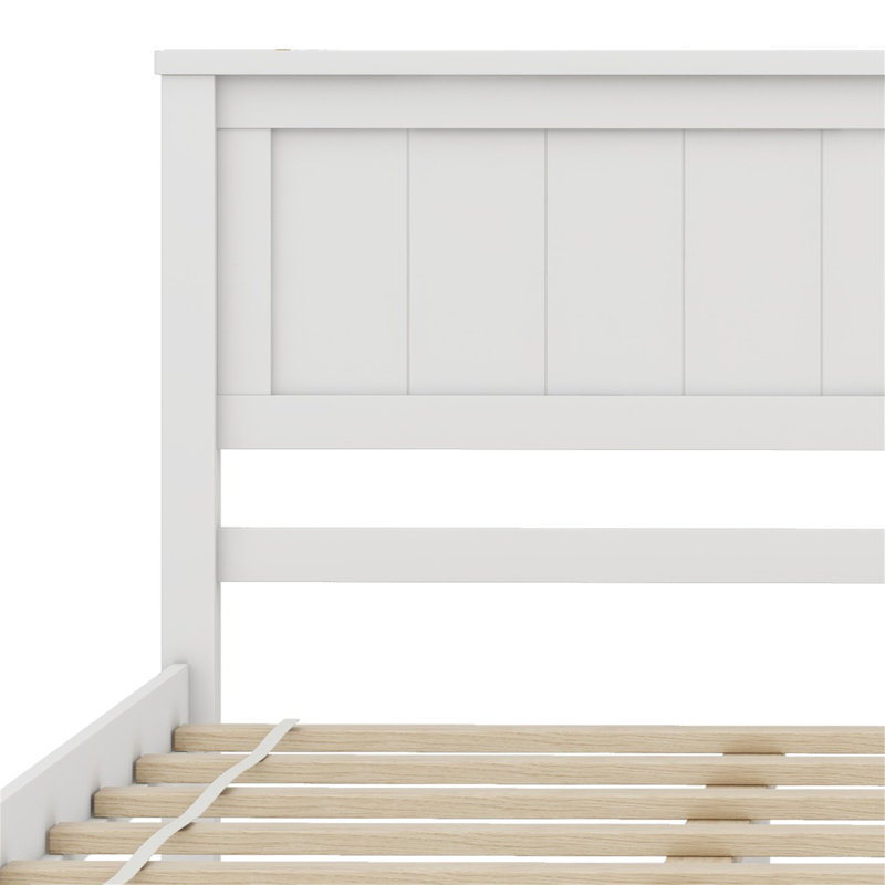 Lit plateforme en bois massif Shauna, Blanc, Grand