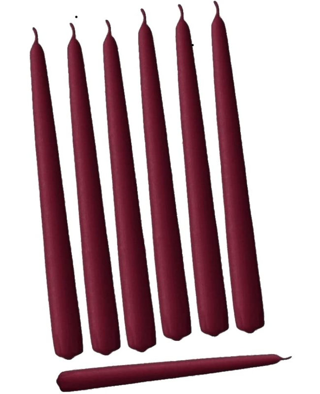 Unscented Taper Candle, 10" H x 0.875" W x 0.875" D, Burgundy