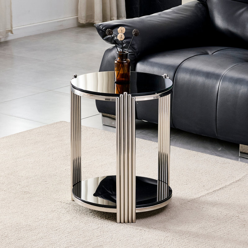 Tables de bout modernes avec rangement, structure en acier de verre noir pour la maison