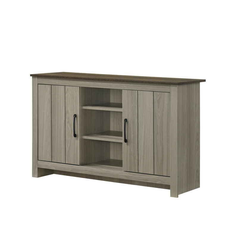 Console en chêne gris l 47 po - Buffet avec tablettes et portes d'armoire