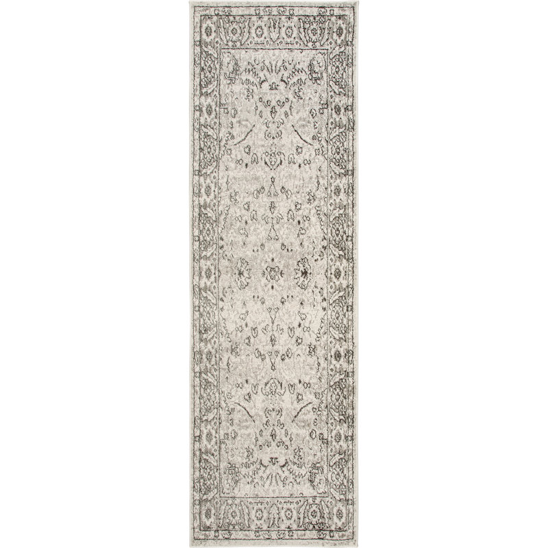 Tapis beige à franges Teme Florid Mystique, Tapis de couloir 2 pi 6 po x 8 pi