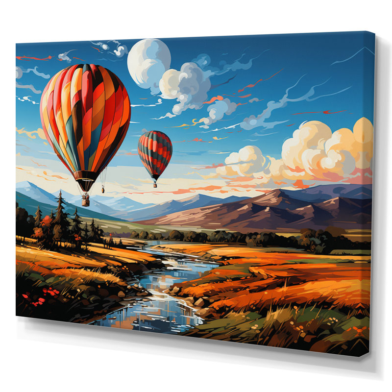 Orange Hot Air Ballon Bold Landscape I - Hot Air Balloon Canvas Prints, H 12 po x l 20 po x P 1 po, Toile tendue