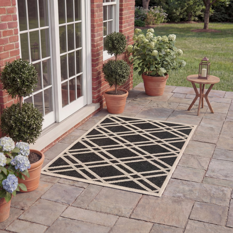 Tapis d'intérieur / extérieur à motif géométrique Sanzone Performance, Rectangle 2 pi x 3 pi 7 po