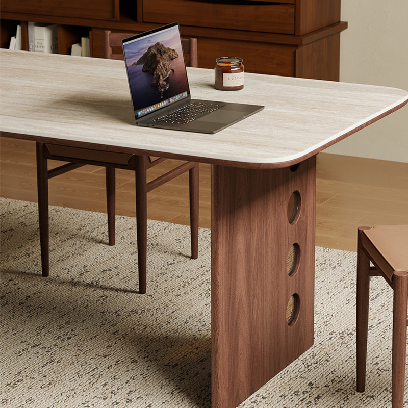 Simple retro rectangular dining table set, 29.5"H x 86.6"L x 39.3"W