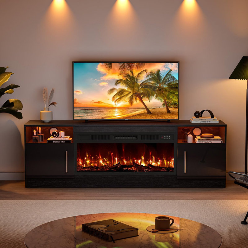 Meuble télé 70 po avec foyer et foyer de 36 po jusqu'à 80 po, Black
